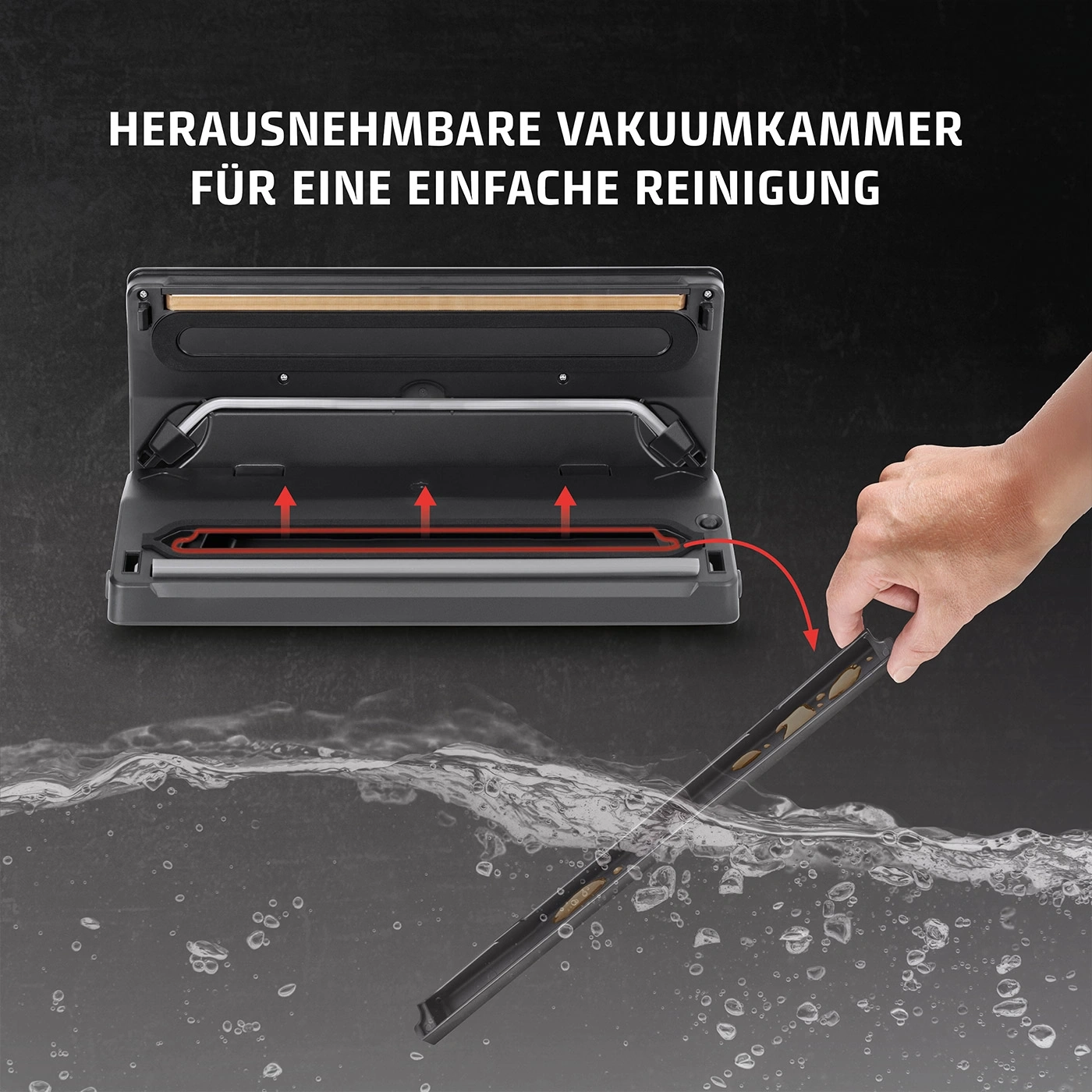 Vakuumkammer, Reinigung, Wasser, Hand, Gerät, einfach, herausnehmbar, sauber, Produkt, Technologie