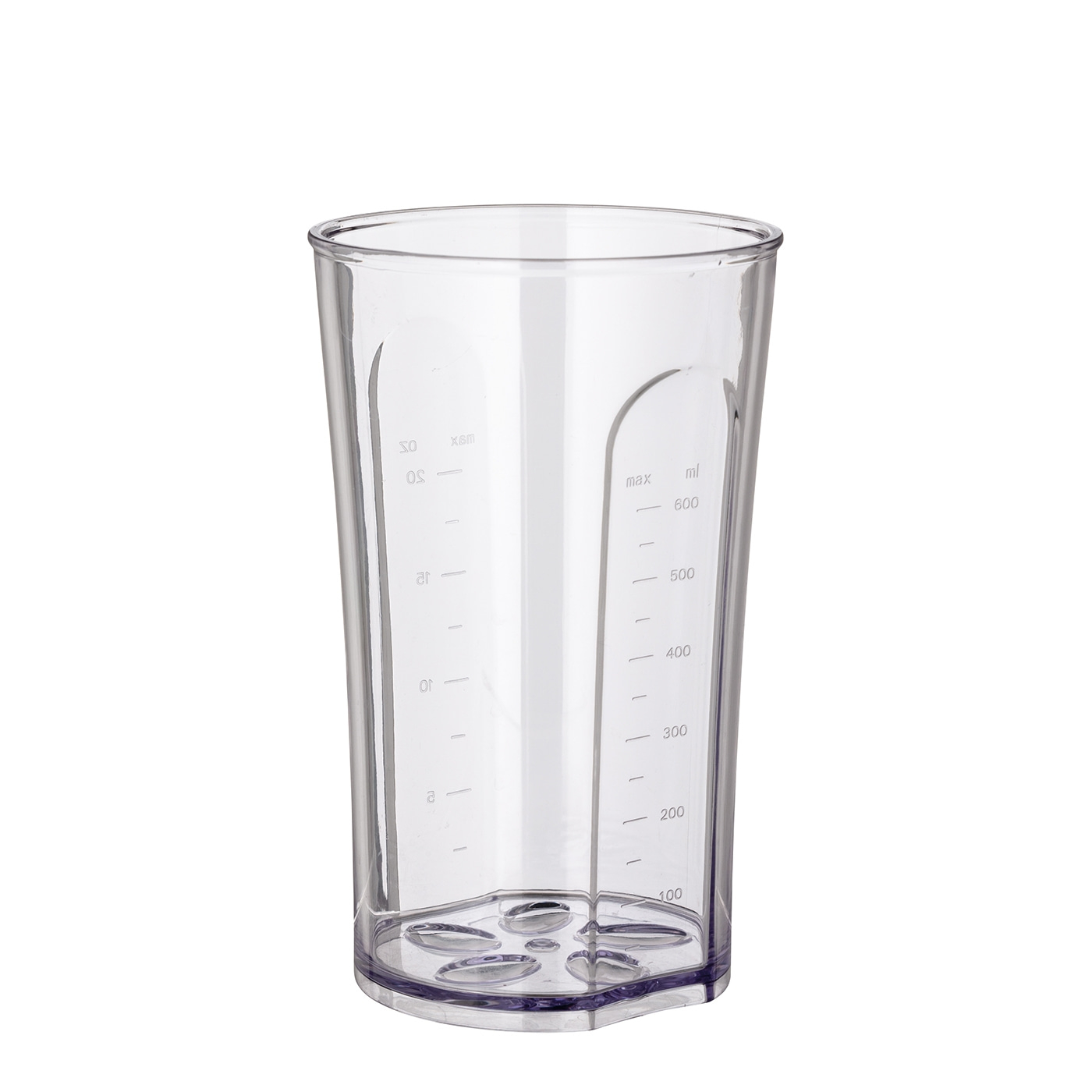 Transparent measuring cup with measurement scale for liquids, empty, isolated on white background.