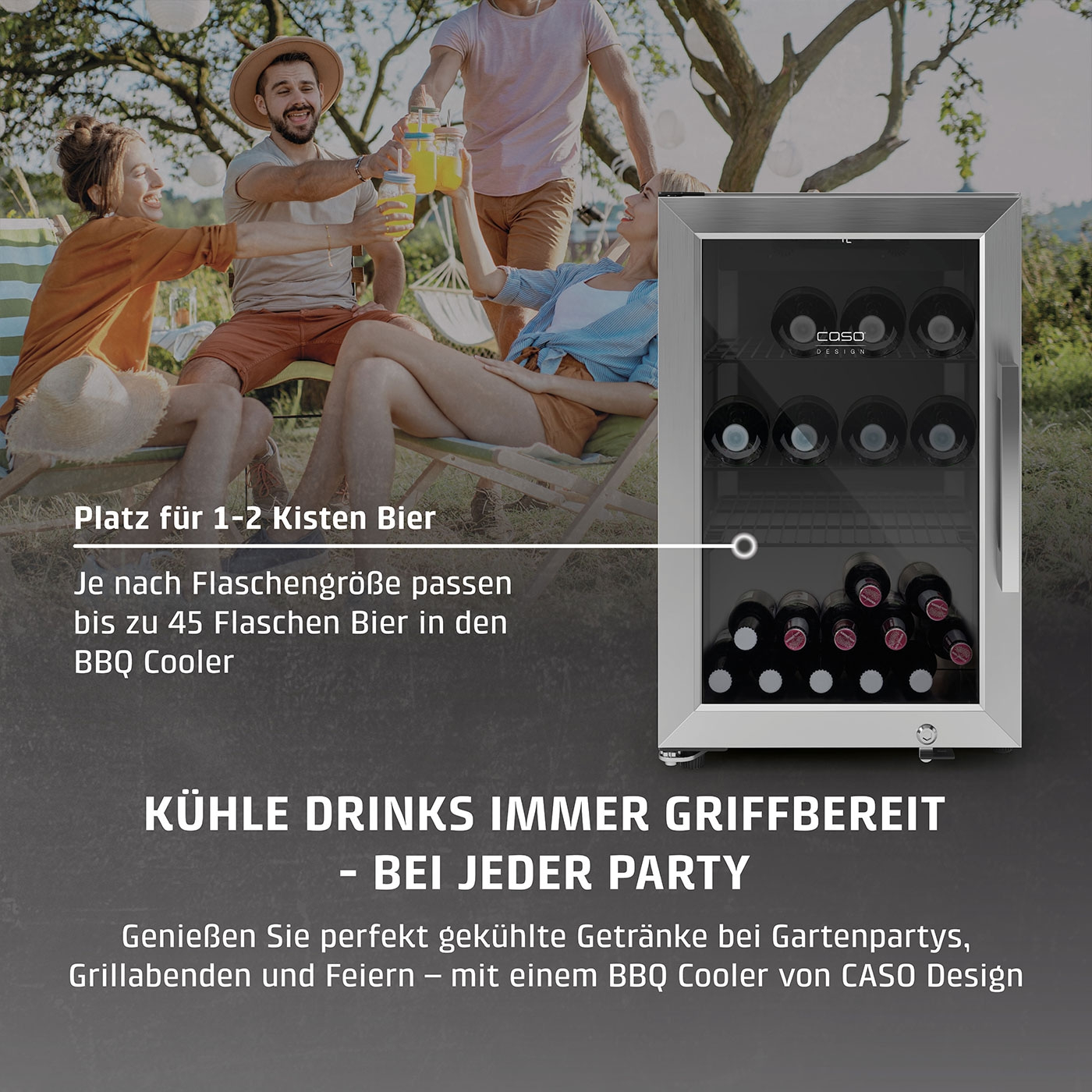 Party mit BBQ Cooler: Bier, Getränke, Gartenparty, Feiern, Caso Design.