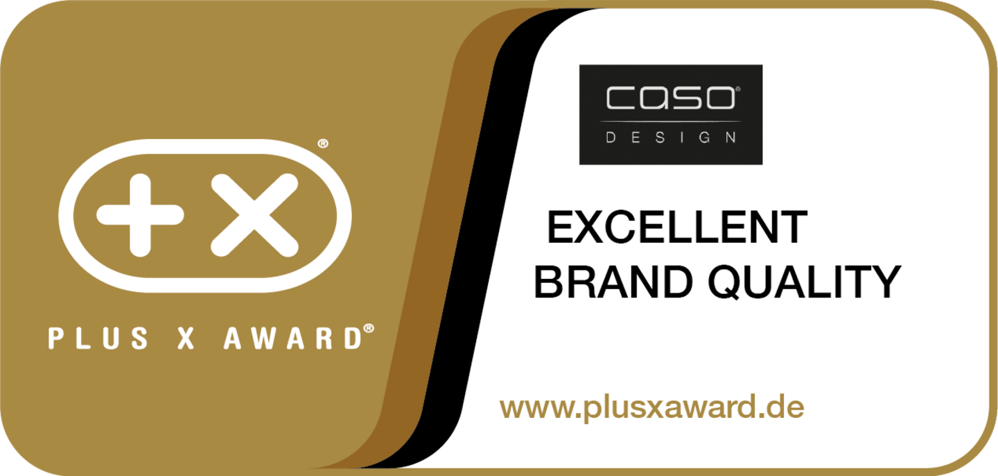 Plus X Award logo with Caso Design and Excellent Brand Quality award