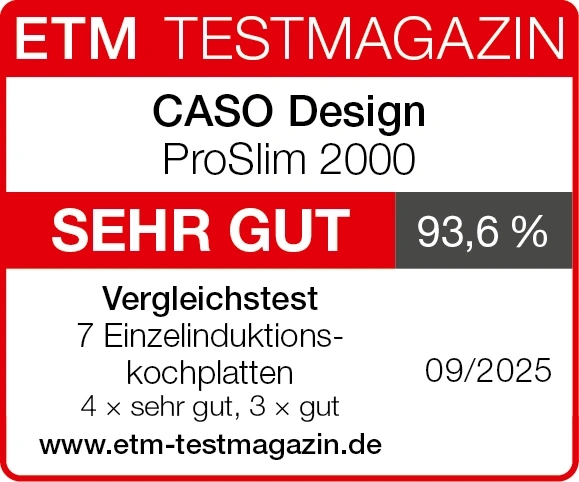 ETM Testmagazin Bewertung CASO Design ProSlim 2000, Note Sehr Gut, 93,6%, 09/2025