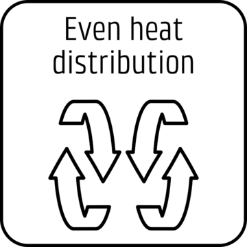 Even heat distribution, arrows, symbol, black outline, white background