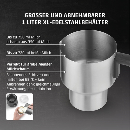 PremiumLatte XL Induktions- Milchaufschäumer für Kuhmilch- und Pflanzendrinks