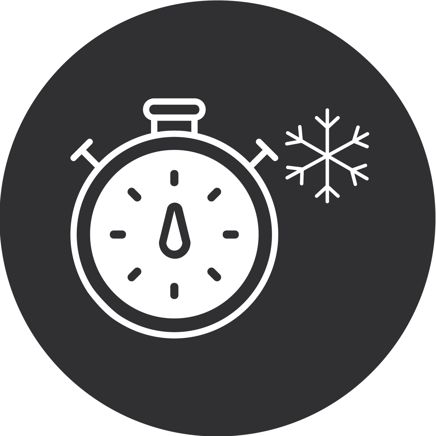 Stopwatch with snowflake, cold time, cold timer icon.