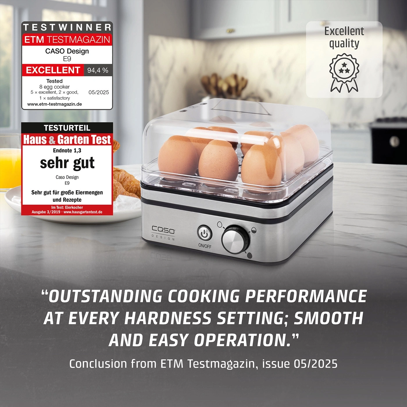 A Caso Design egg cooker with "Great cooking performance"