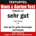 Testurteil Haus & Garten Test, Endnote 1,3, sehr gut, Caso Design E9, Eierkocher, Ausgabe 3/2019