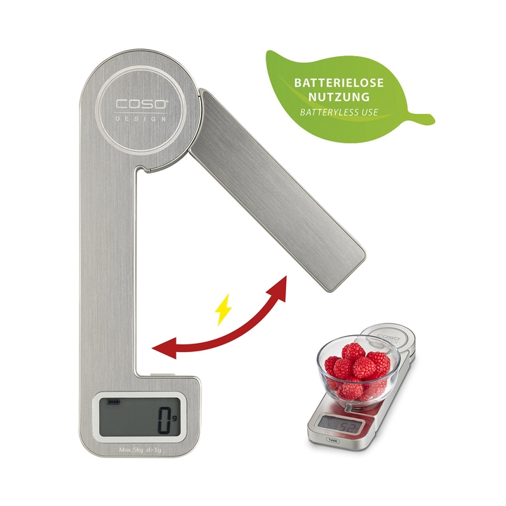 Kitchen scale with raspberries, battery-less use, Caso Design, 5 kg capacity