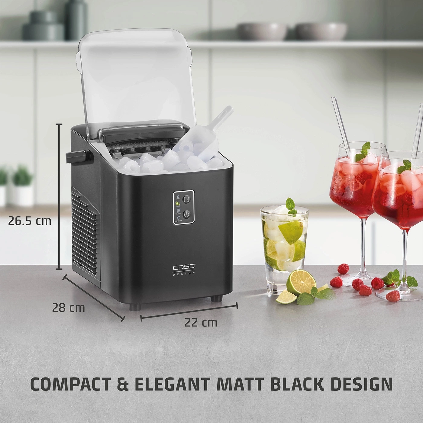 Ice cube machine, black, compact, drinks, design, 26.5 cm, 28 cm, 22 cm, Caso