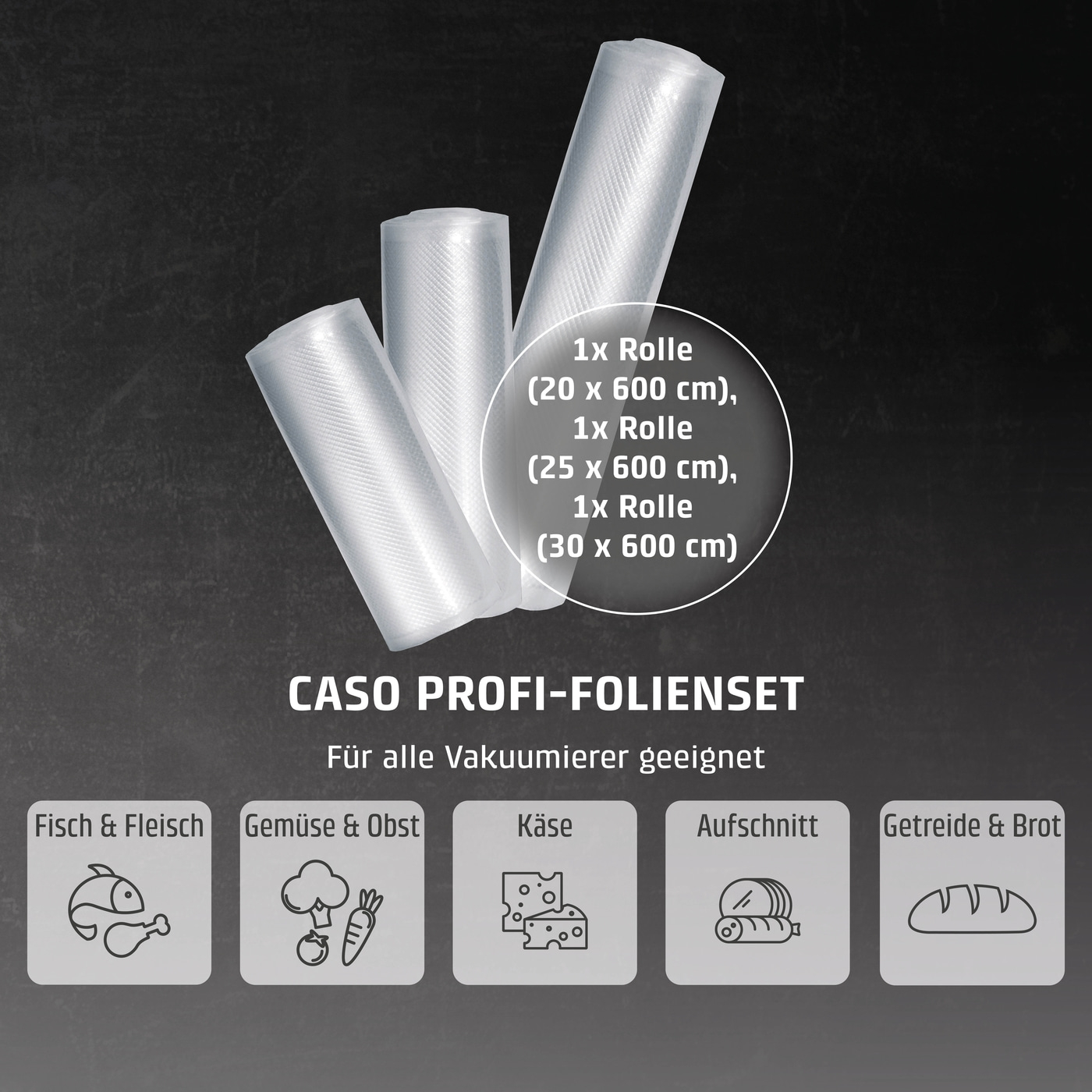 Vakuumierer-Folien-Set für Lebensmittel, Fisch, Fleisch, Gemüse, Obst, Käse, Aufschnitt, Getreide und Brot