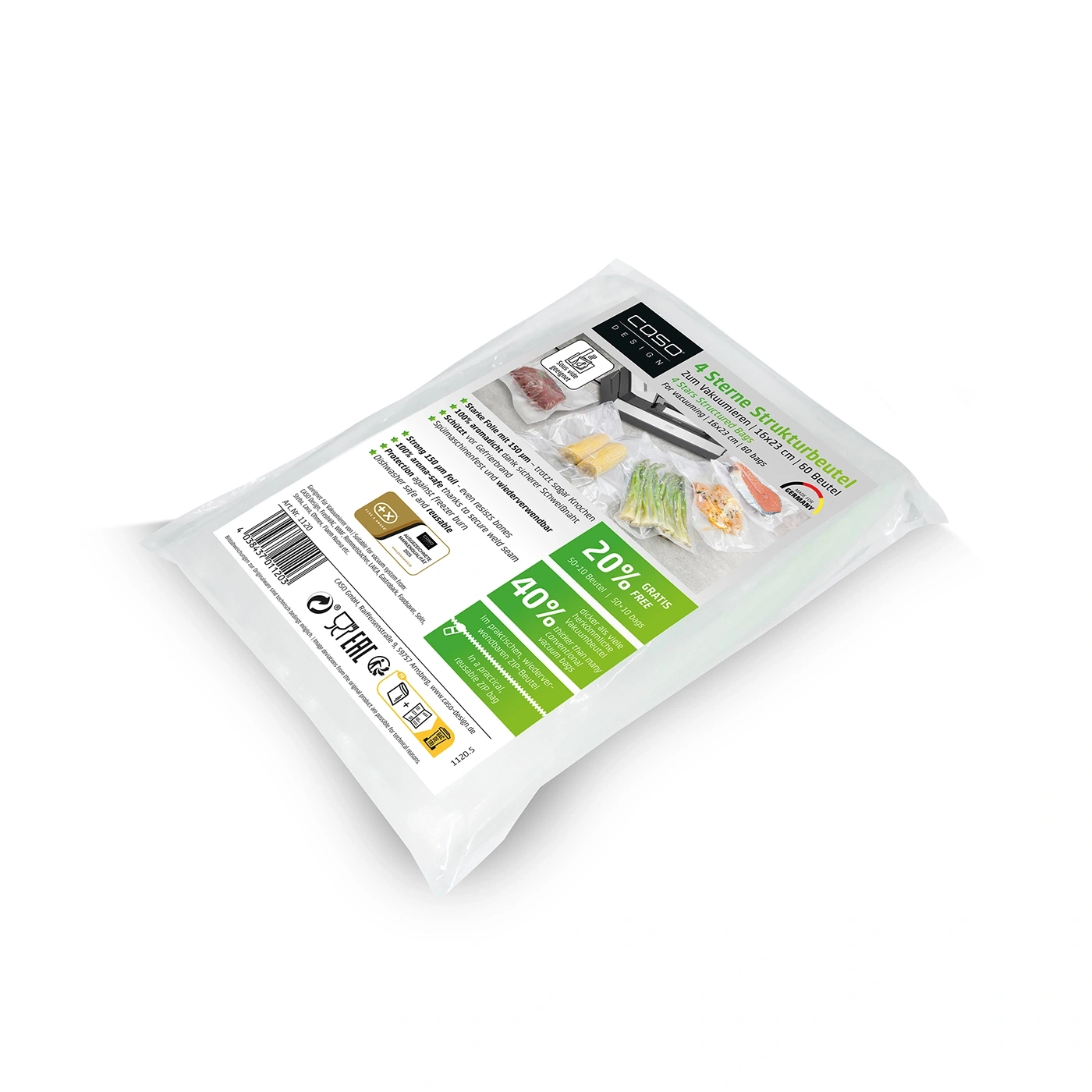 4 Stars Structured Bags 16x23 cm, 60 bags 150 μmFor vacuum sealing & sous vide
