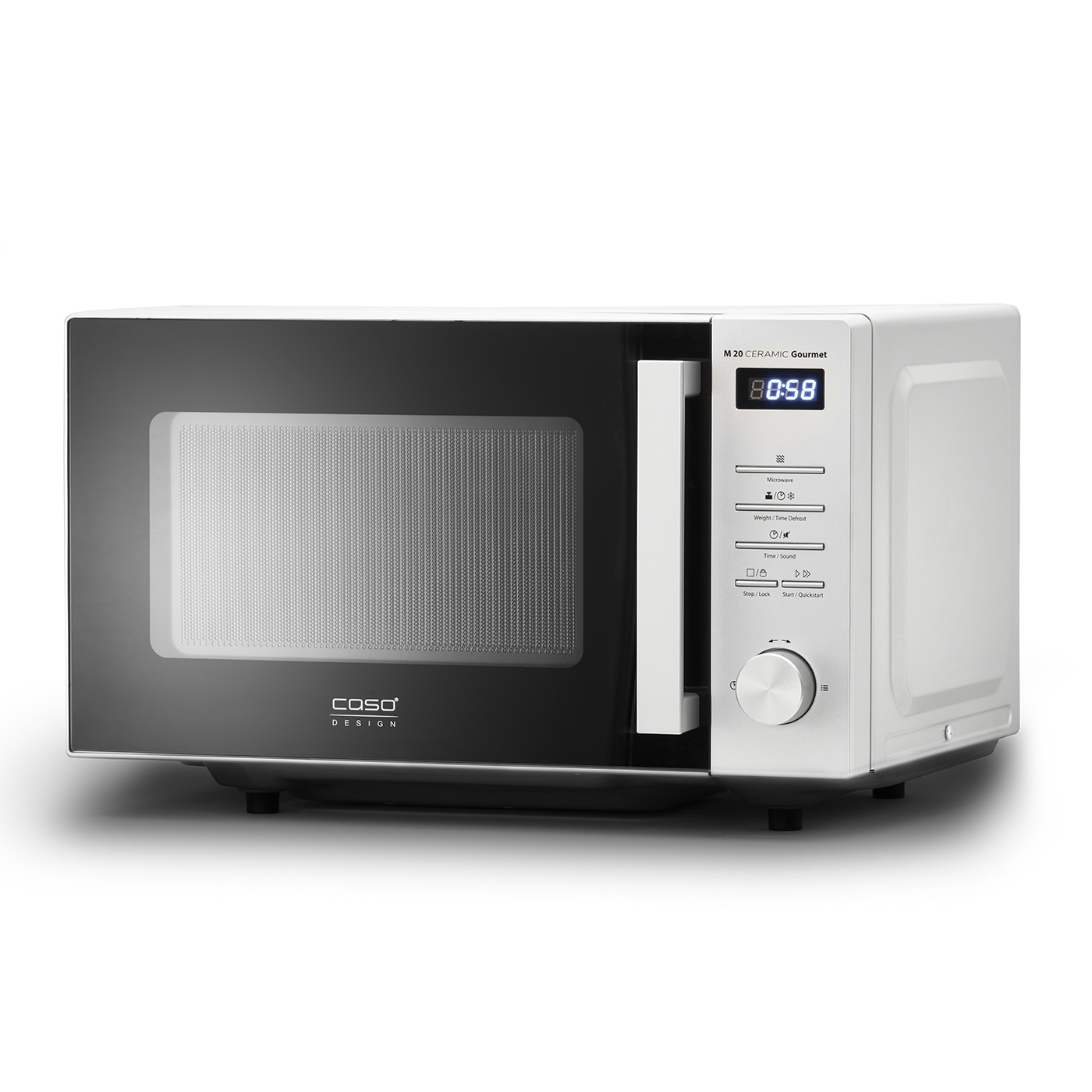 Mikrowelle, Caso Design, weiß, Keramik, Gourmet, Bedienfeld, Digitalanzeige, Küche, Gerät, Kochen, Essen