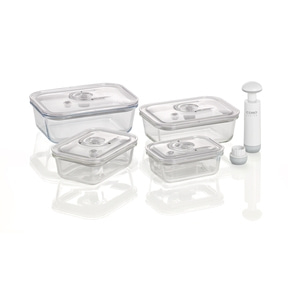 VacuBoxx E-Set Vakuumbehälter-Set aus Borosilikatglas mit Tritan Deckel