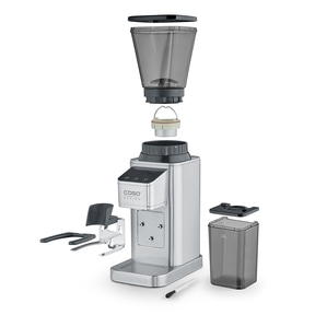 BaristaChef Inox Kaffeemühle mit Auffangbehälter und Siebträgerhaltung