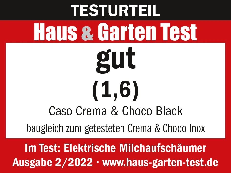 Haus & Garten Test, gut (1,6), Caso Crema & Choco Black, Milchaufschäumer, Ausgabe 2/2022