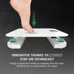 A scale is activated by a toe pressing down to power it on.