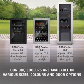 BBQ coolers in different sizes and colors with door variations