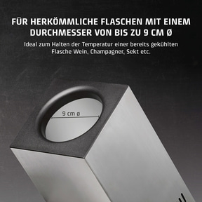 Cooler for bottles up to 9 cm diameter. Ideal for wine, champagne, and sparkling wine.