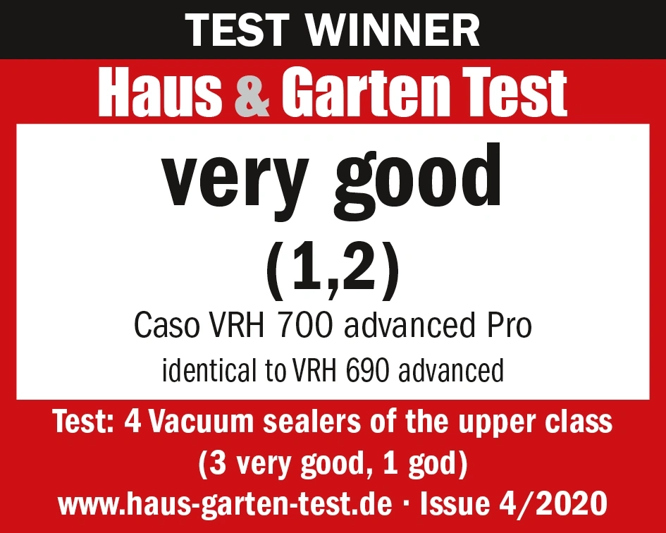 Test award for Caso VRH 700: Very good, Haus & Garten Test, Issue 4/2020.