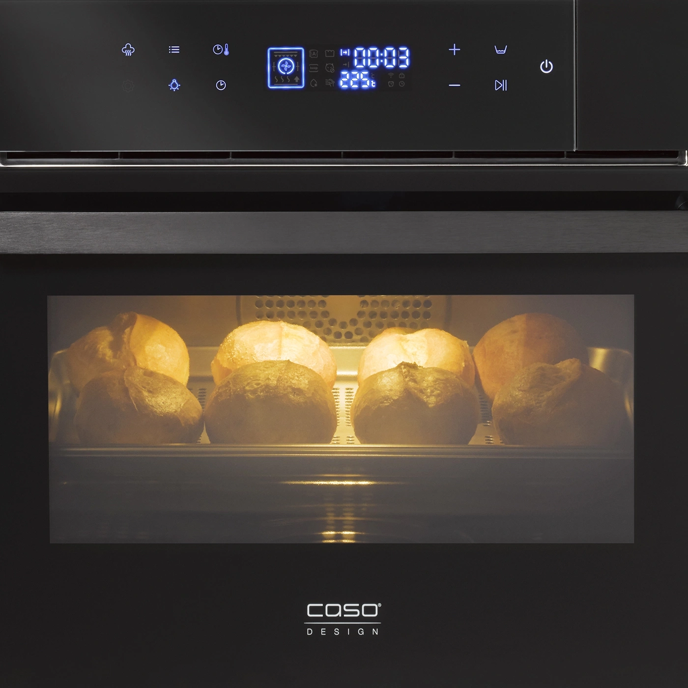 Ofen mit Brot, Backzeit 00:03, Temperatur 225°C, Caso Design