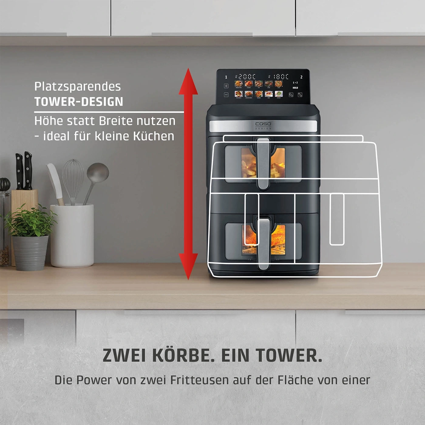 Platzsparendes Tower-Design, ideal für kleine Küchen