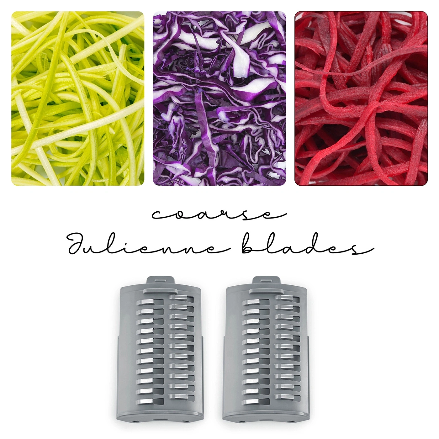 Vegetables, julienne blades, coarse, zucchini, red cabbage, beets, kitchen tools, close-up