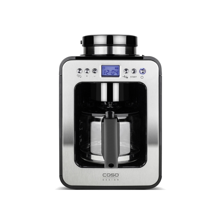 Kaffeemaschine mit digitaler Anzeige und Edelstahl-Design, Caso Design.