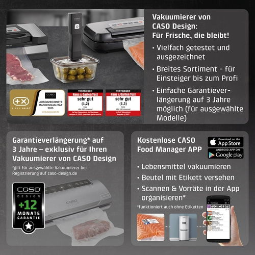 Vakuumierer von CASO Design für Frische, die bleibt, mit APP und Garantie