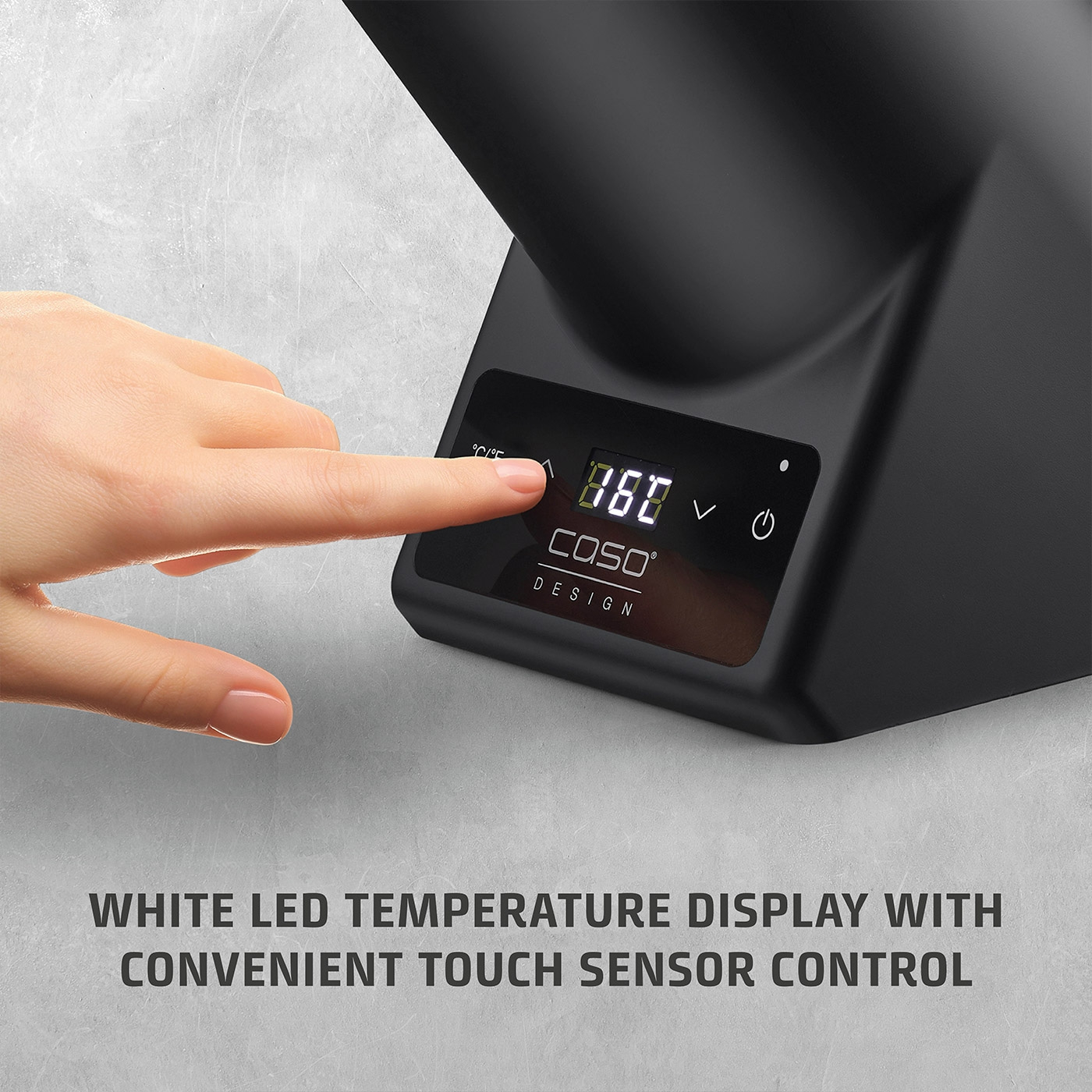 White LED temperature display with sensor touch control. COSO Design.