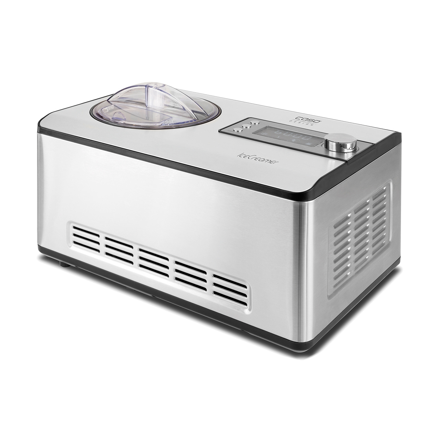 Eiscreme-Maschine, silberfarben, mit transparentem Deckel und Bedienfeld, Caso Design