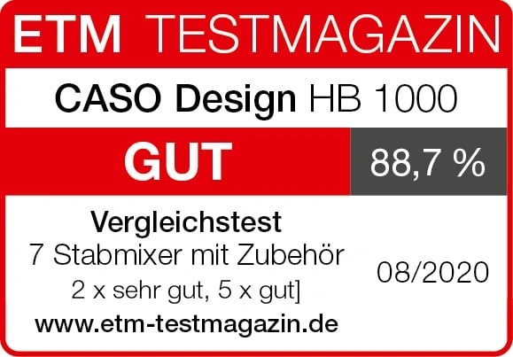 ETM Testmagazin, CASO Design HB 1000, GUT, 88,7%, Vergleichstest, 08/2020, Stabmixer.