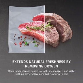 Fresh meat in vacuum packaging, keeps up to 8x longer, without preservatives.