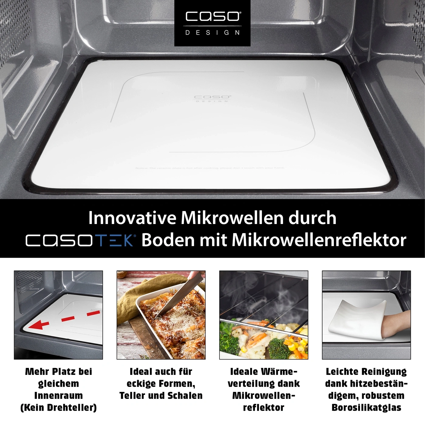 Mikrowelle mit Mikrowellenreflektor, mehr Platz, einfache Reinigung, Borosilikatglas
