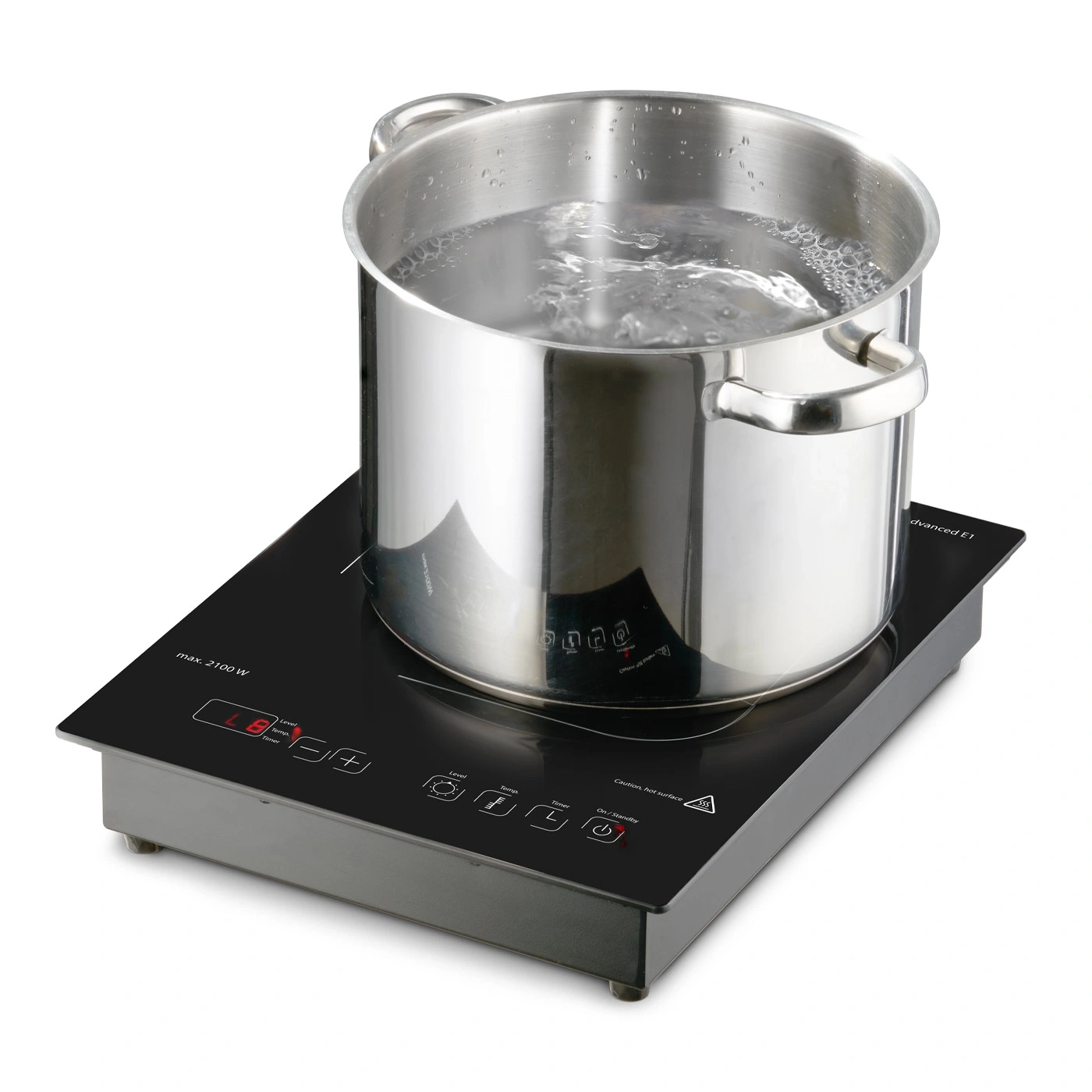 Pot of boiling water on induction cooktop. Cooking in the kitchen.