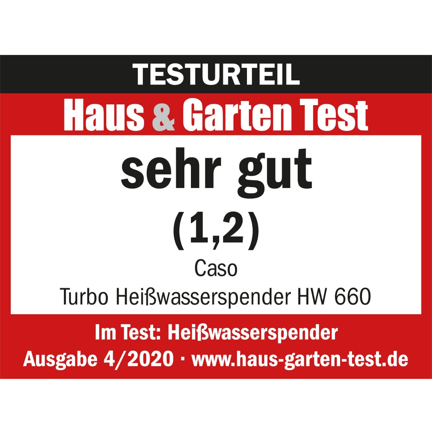 Testurteil Haus & Garten Test sehr gut (1,2) Caso Turbo Heißwasserspender HW 660