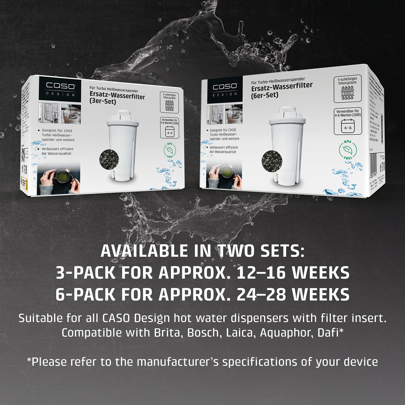 Replacement water filter for hot water dispensers, 3-set and 6-set, compatible with Brita, Bosch, Laica, Auqaphor, Dafi