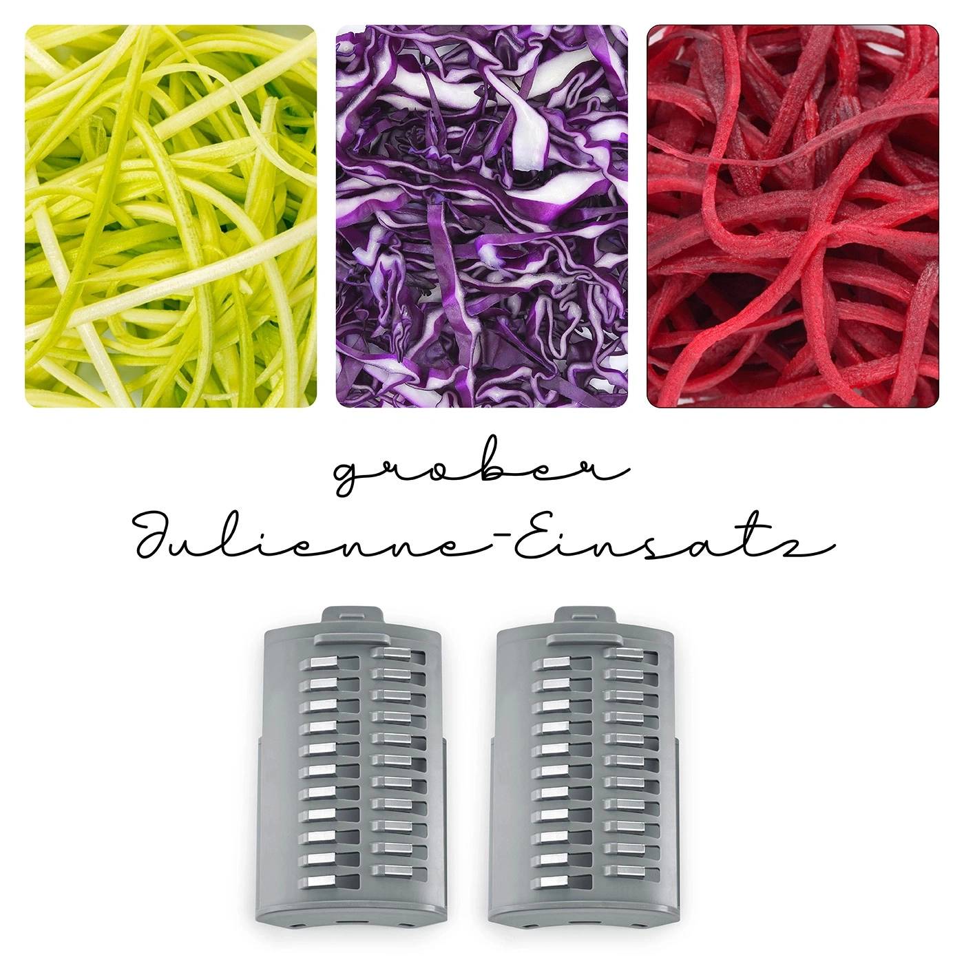 Gemüse, Julienne-Einsatz, grob, Zucchini, Rotkohl, Rote Bete, Küchenutensilien