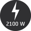 Lightning bolt symbol with 2100 W power on a dark background