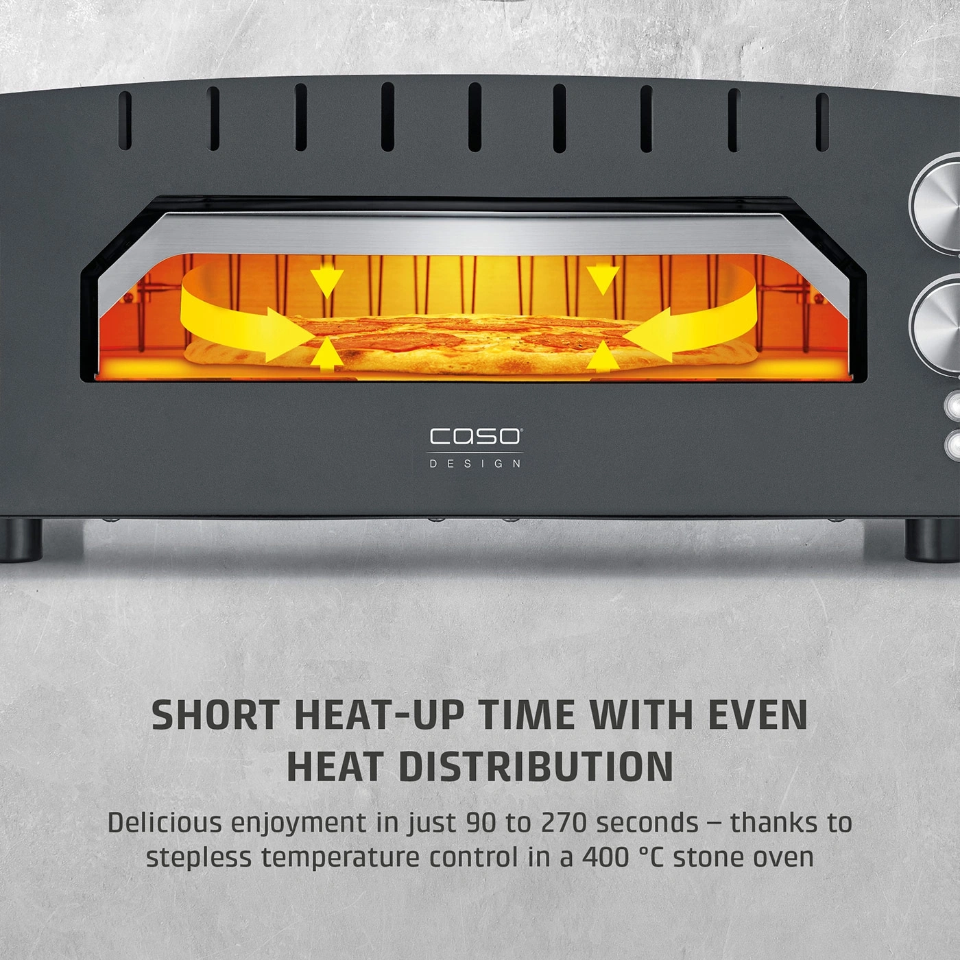 Pizza oven with even heat distribution and short preheating time