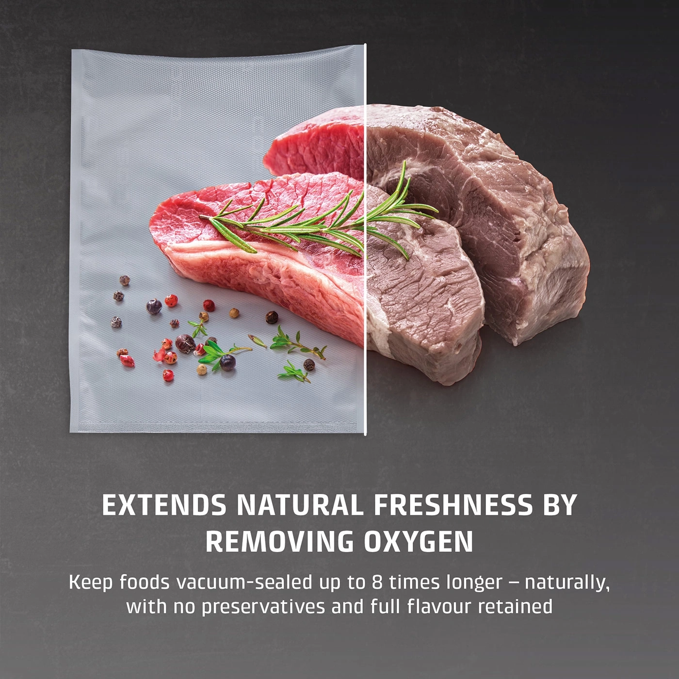Fresh meat in vacuum packaging, 8x longer fresh, without preservatives, natural.