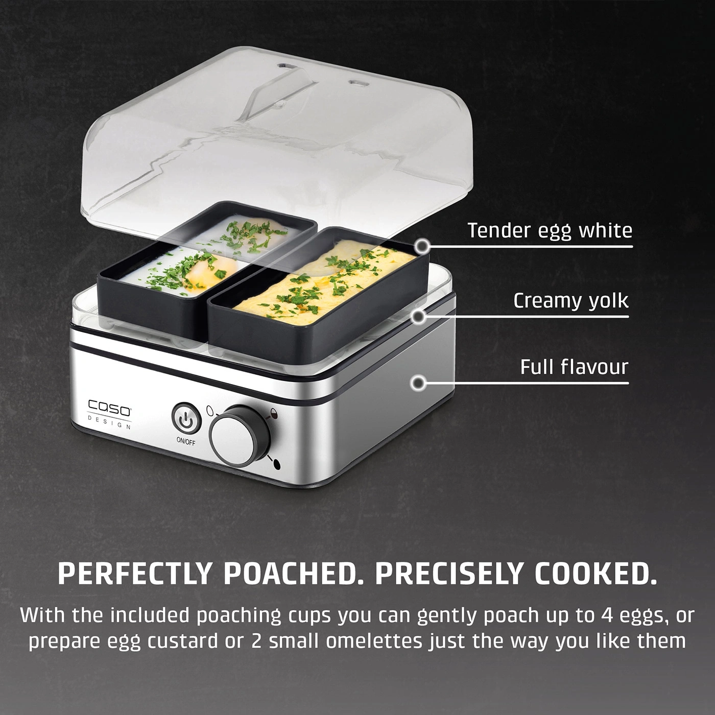 Egg cooker with inserts and text information