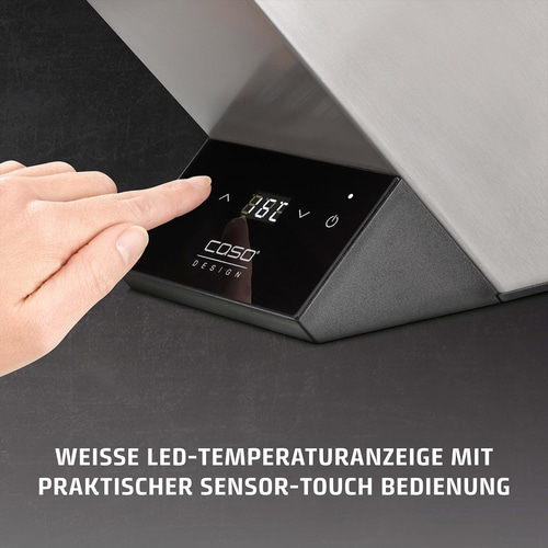 Hand touching control panel with temperature display, COSO Design, sensor-touch