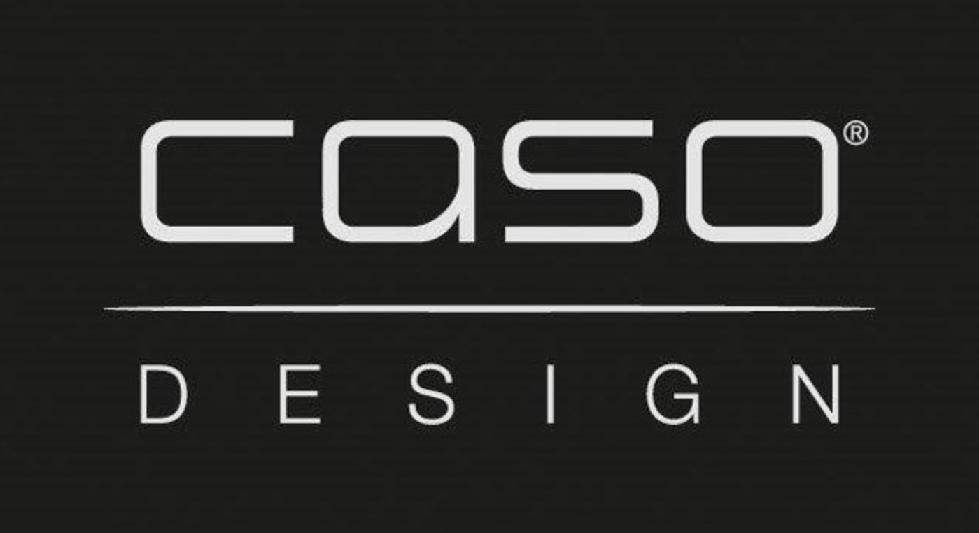 CASO Design Logo auf schwarzem Hintergrund mit weißer Schrift und Linie