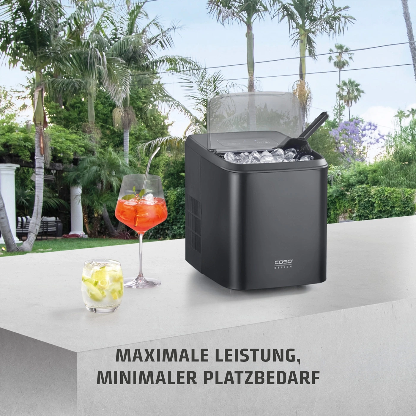 Eismaschine mit Cocktails im Freien, maximale Leistung, minimaler Platzbedarf.