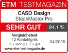 ETM Testmagazin label with CASO Design SteakMaster Pro rating Very Good 94.1%