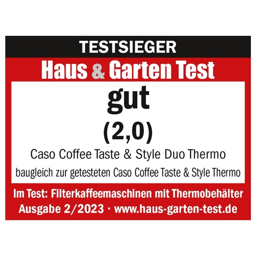 Coffee Taste & Style Duo Thermo Design coffee maker with two insulated jugs, test winner