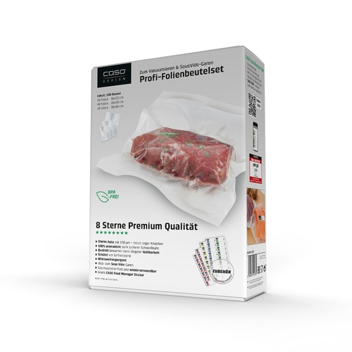 Profi-Folienset 5, 100 Folienbeutel, 150 µm 40x 16x23cm, 40x 20x30cm, 20x 30x40cm, zum Vakuumieren + Sous Vide Garen