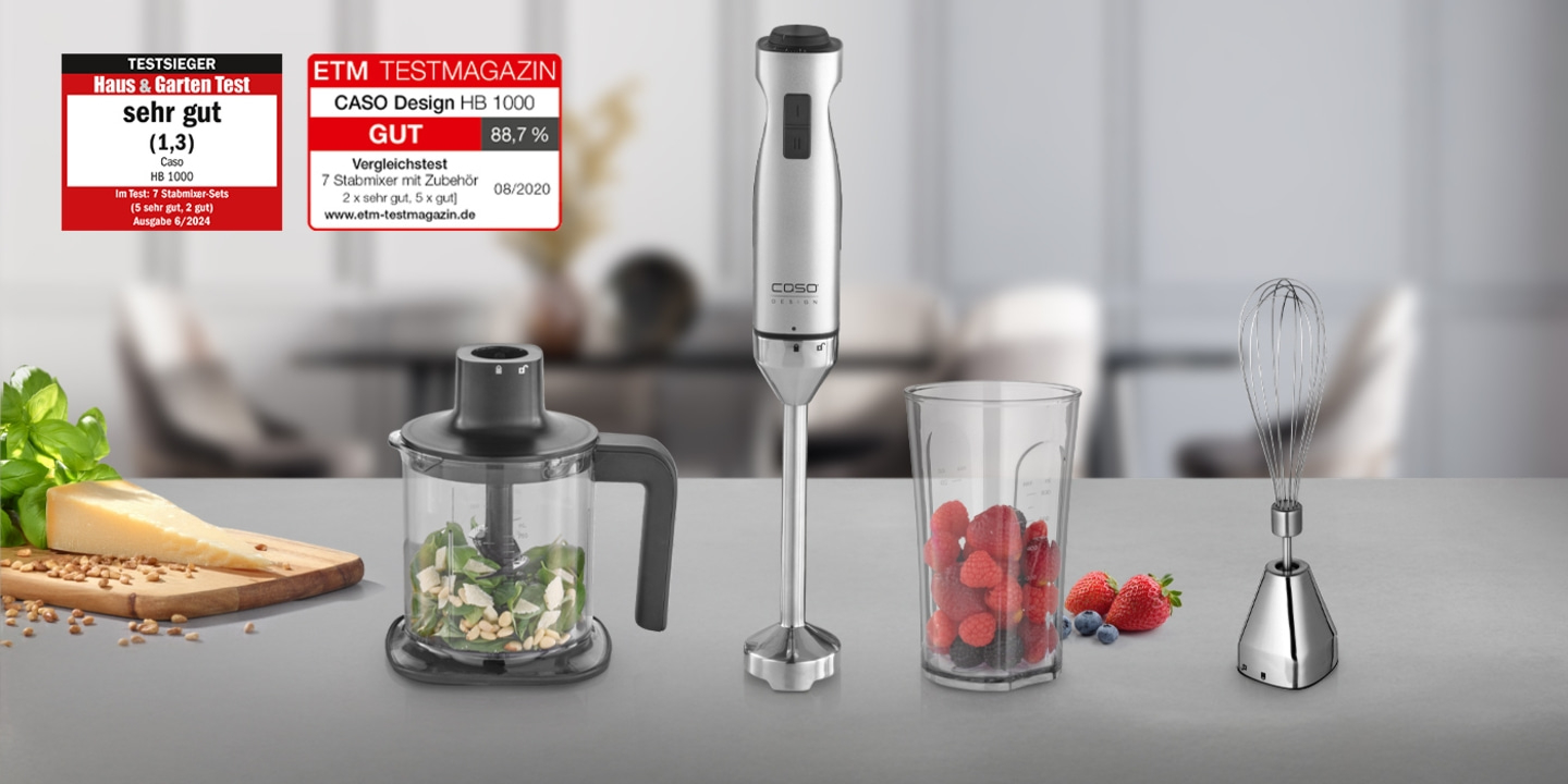 Caso Design HB 1000 immersion blender with accessories, test results, fruits and vegetables