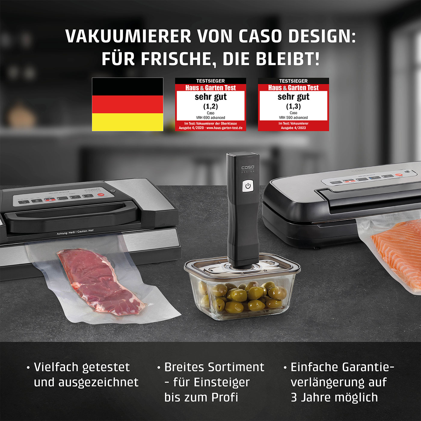 Machine Sous Vide CASO OneTouch - Avec Récipients Verre & Sacs Zip | Rechargeable USB