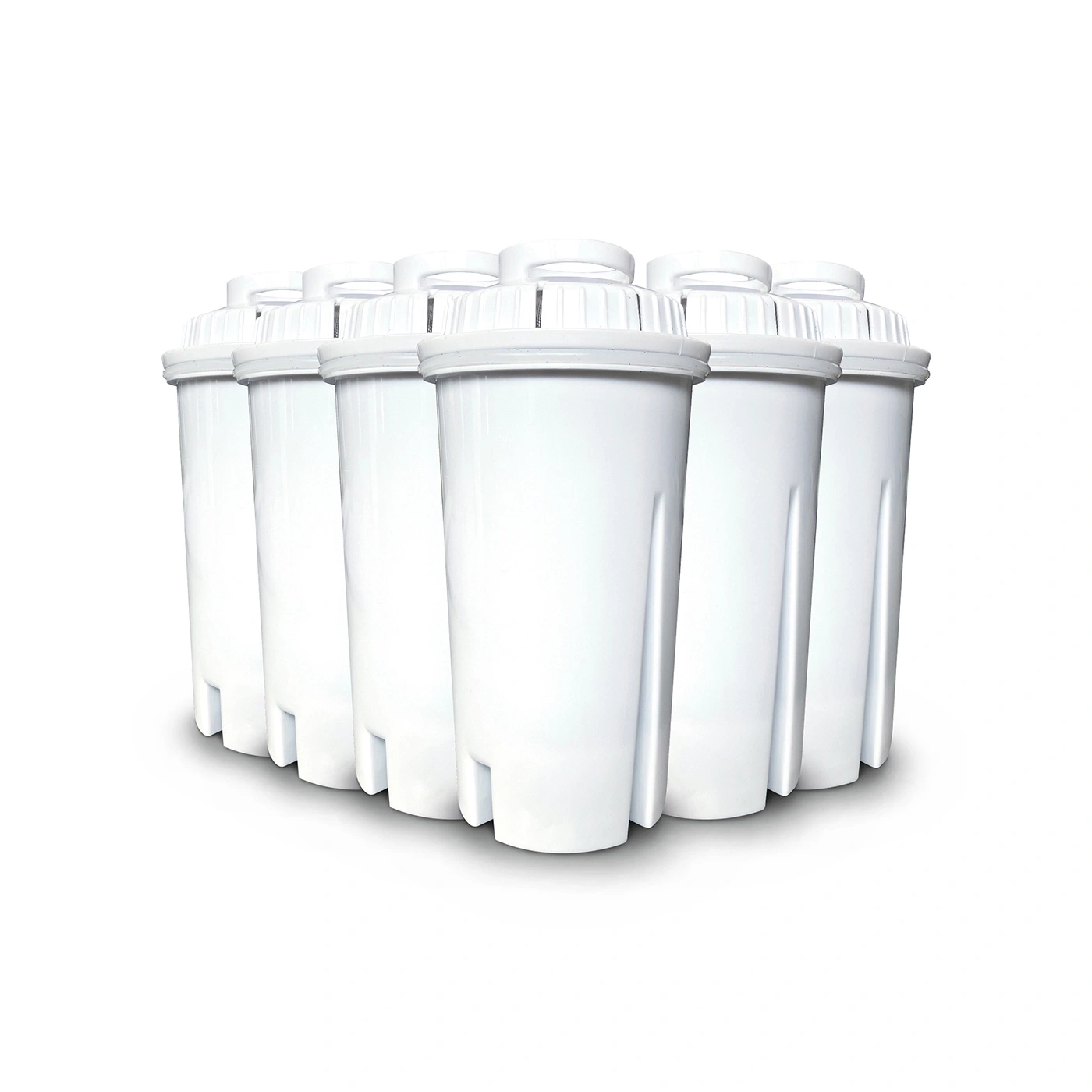 White water filters in a row, ready for use in a water filter system.