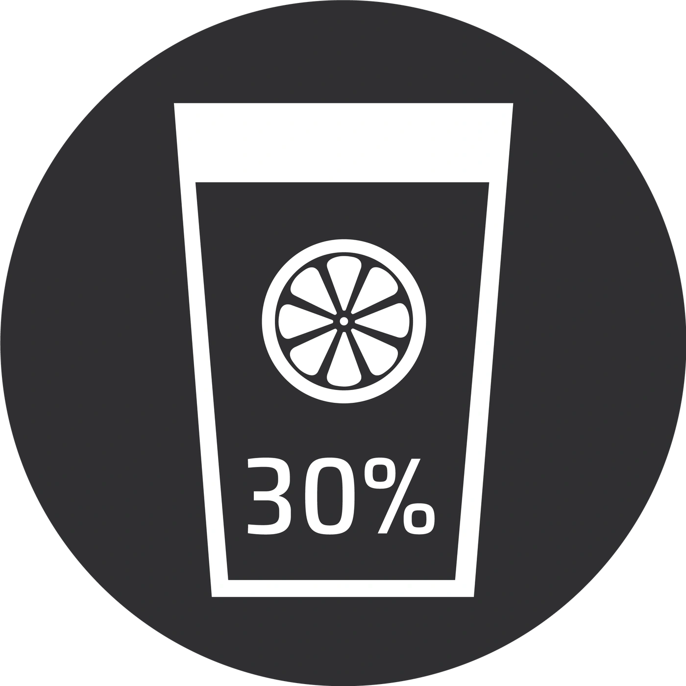 Graphic of a glass with a lemon and the text 30 percent